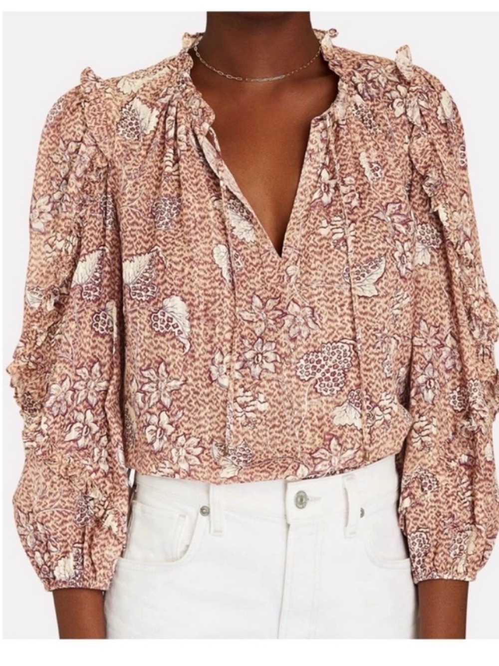 Ulla Johnson Manet tie neck ruffle detail blouse. Size 6